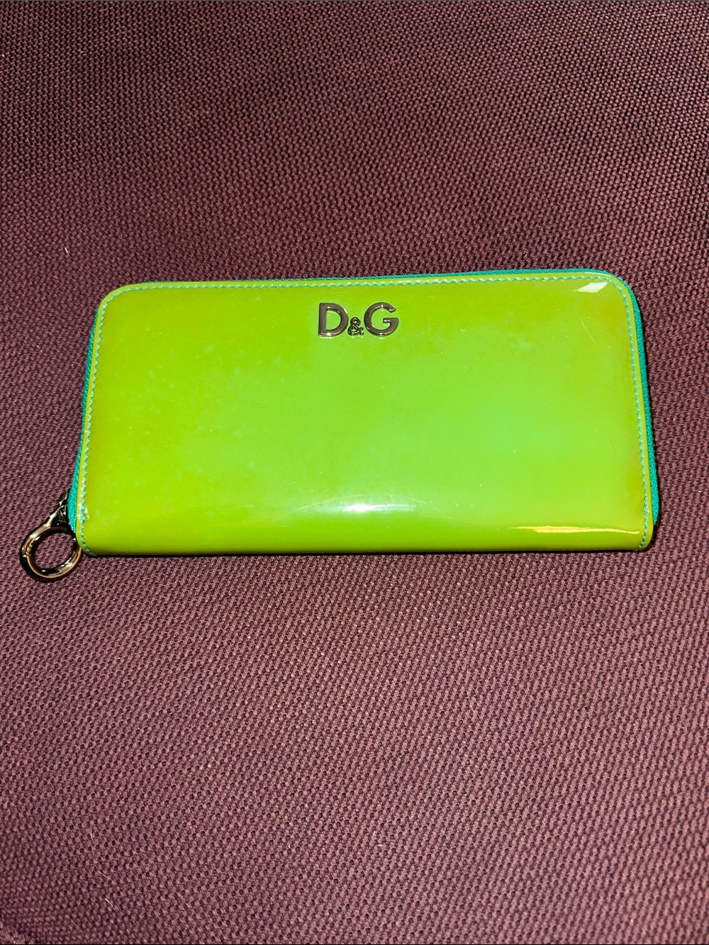 Dolce & Gabbana Green Patent, Teal & Black Long Zip Wallet